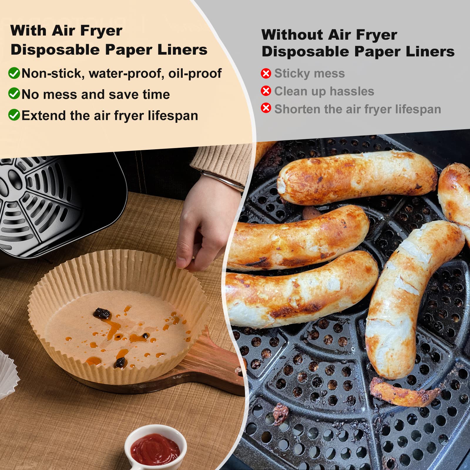 Air Fryer Paper Liners: 125Pcs Air Fryer Liner Disposable, Oilproof Waterproof Airfryer Parchment Paper Baking Liner Round Baske